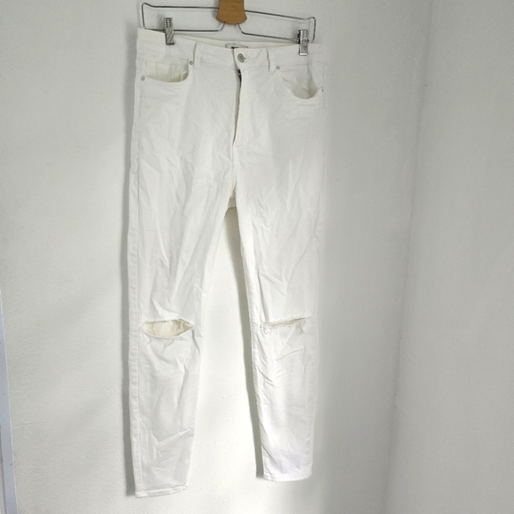 Forever 21 White High Waist Ripped Skinny Jeans Stretch 31 - Picture 1 of 9